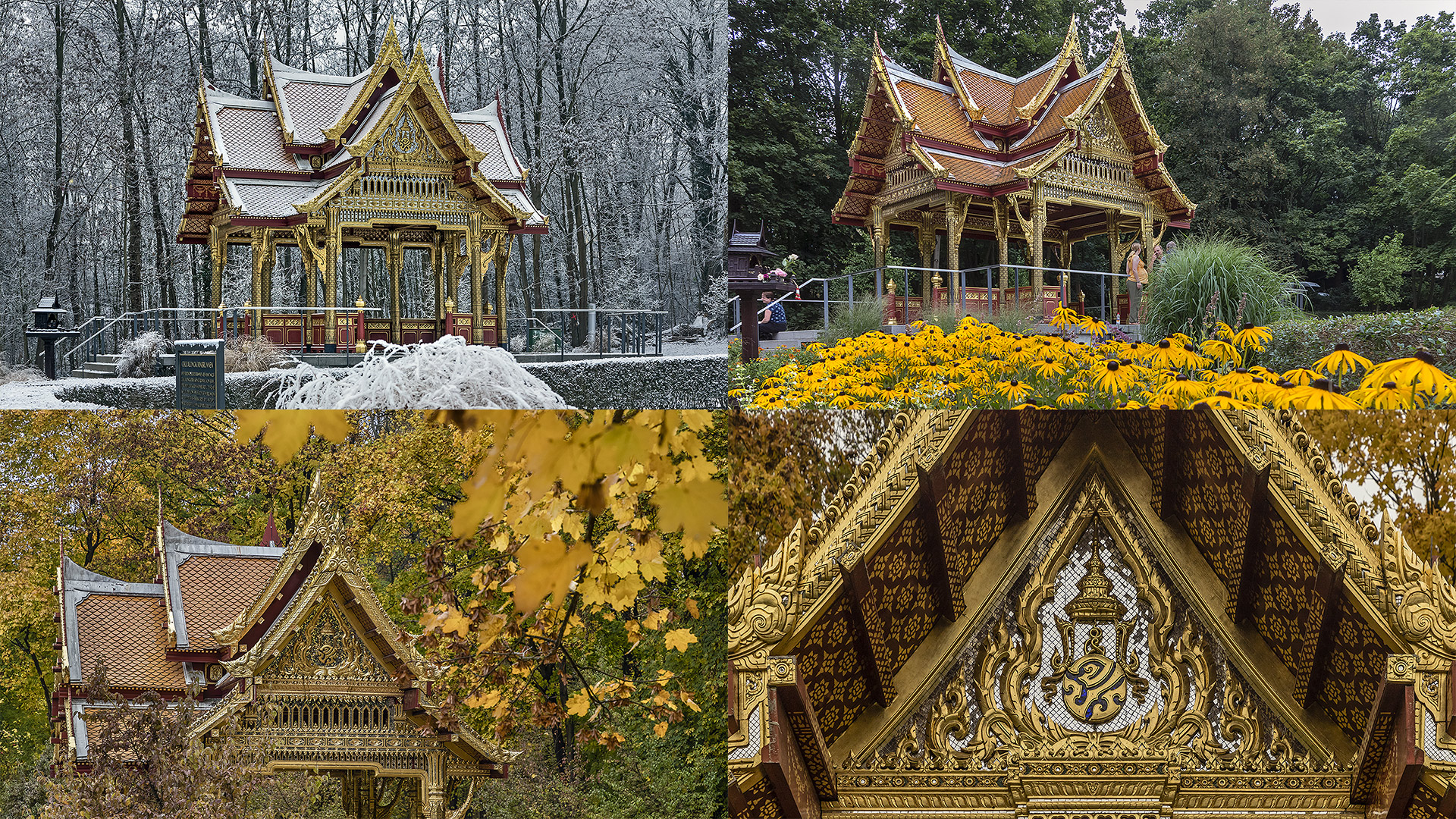 Winter, Sommer und Herbst in Bad Homburg, Kurpark, Thai-Sala.
