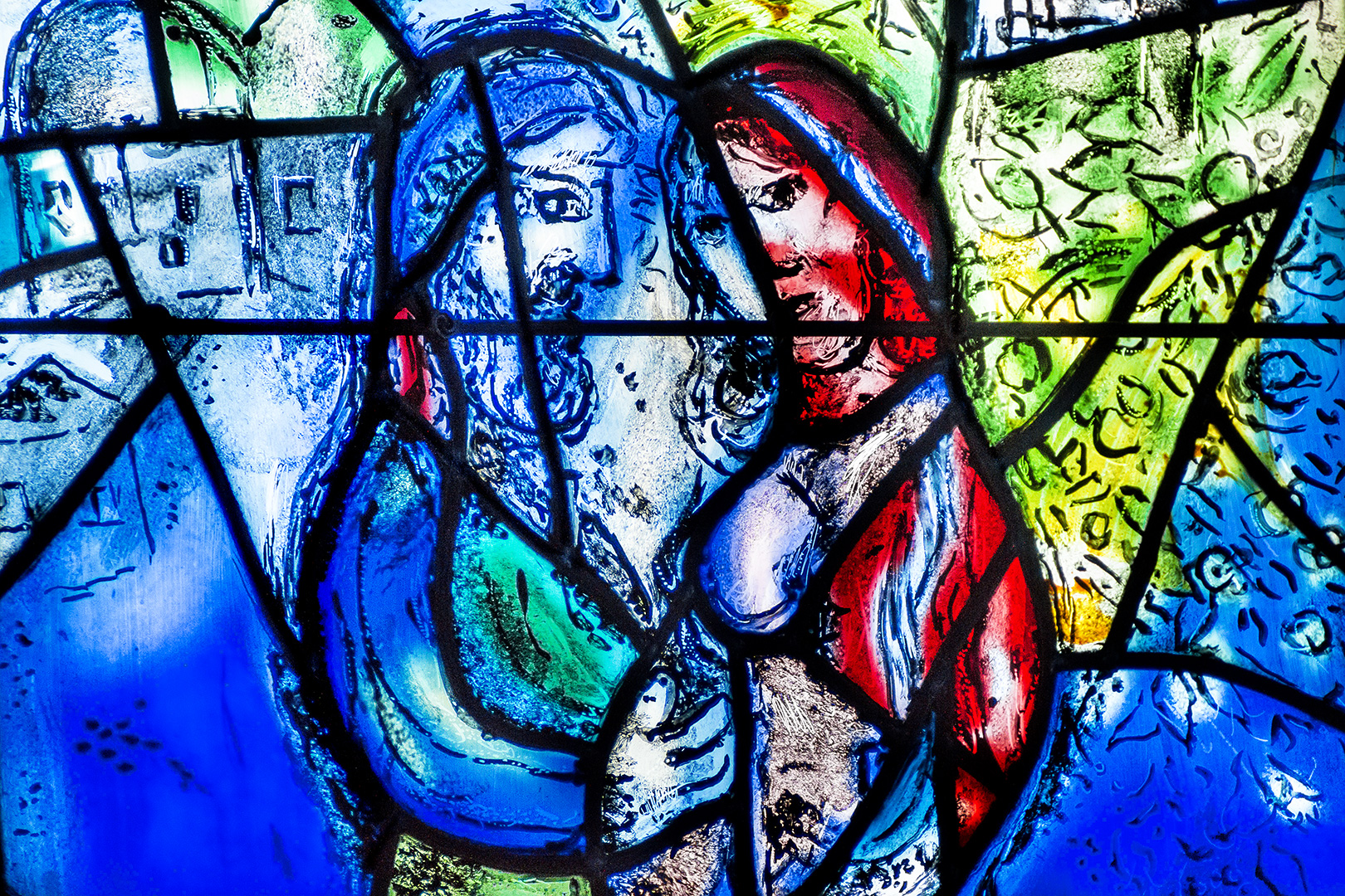 Marc Chagall, MZ Sankt Stephan, Brautwerbung: Elieser und Rebekka (Gen 24, 27).