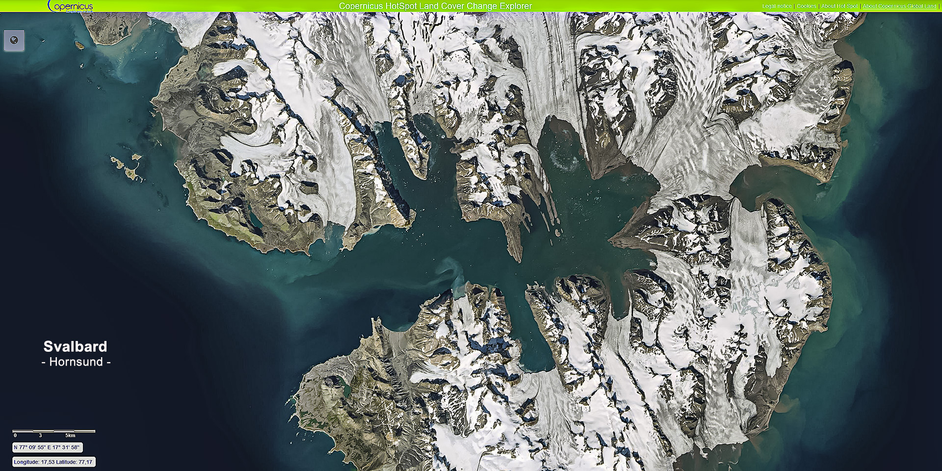 Svalbard, Hornsund. Satellitenaufnahme, Copernicus Service information [2022].