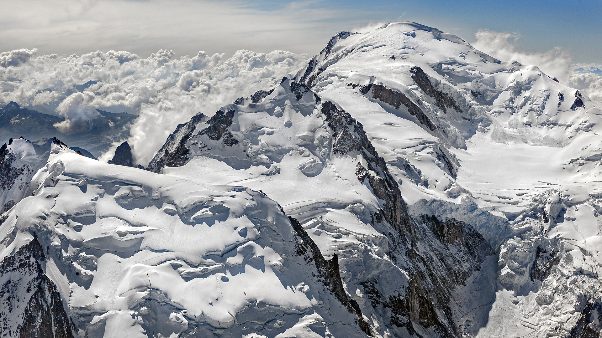 Der weiße Berg, mit 4.810m NN der höchste Berg in den Alpen, aber nicht der höchste Europas.