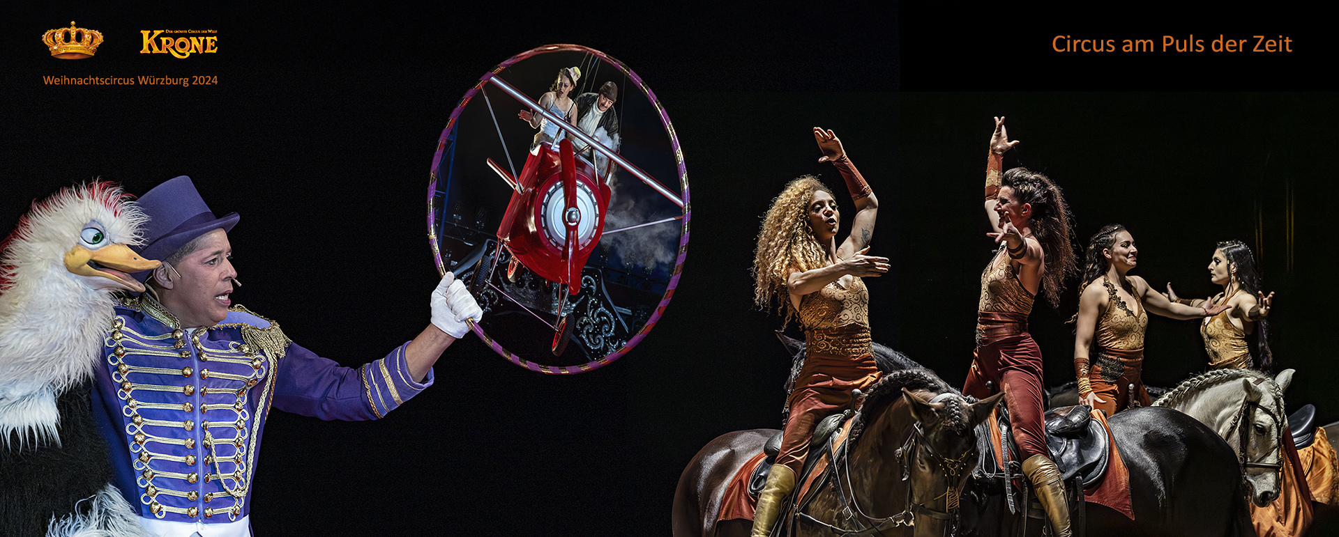 Berty Balder (Portugal) Clown mit Spaßvogel inklusive / Duo Garcia (Irland, England) / Nagaïka Tribe, Dschigiten-Reitakrobatik (Frankreich) +++ Weihnachtscircus Krone Würzburg 2024/2025.