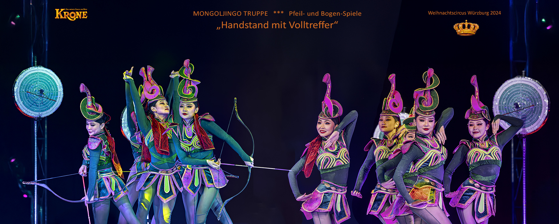 MongolJingo Truppe *** Pfeil-und Bogenspiele +++ Weihnachtscircus Krone Würzburg 2024/2025.