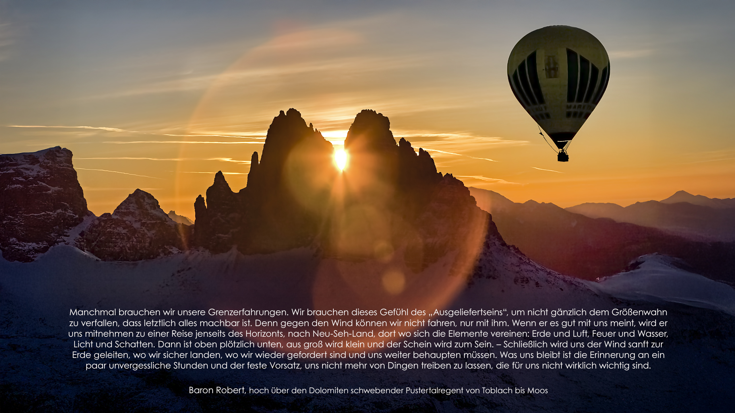 Ballonfahrt mit Günther Binder und Jens Klähn zum Sonnenaufgang über den Drei Zinnen.