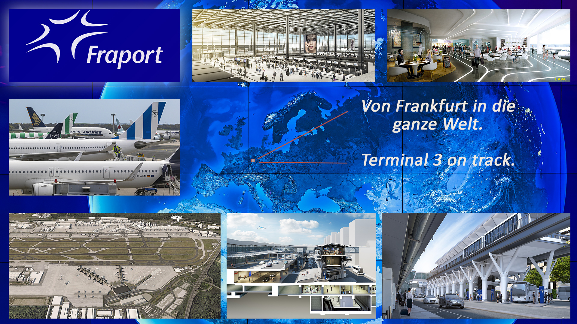Bildkomposition: eigene; Einzelbilder Copyright FRAPORT AG, ausgenommen das Flugzeugbild links