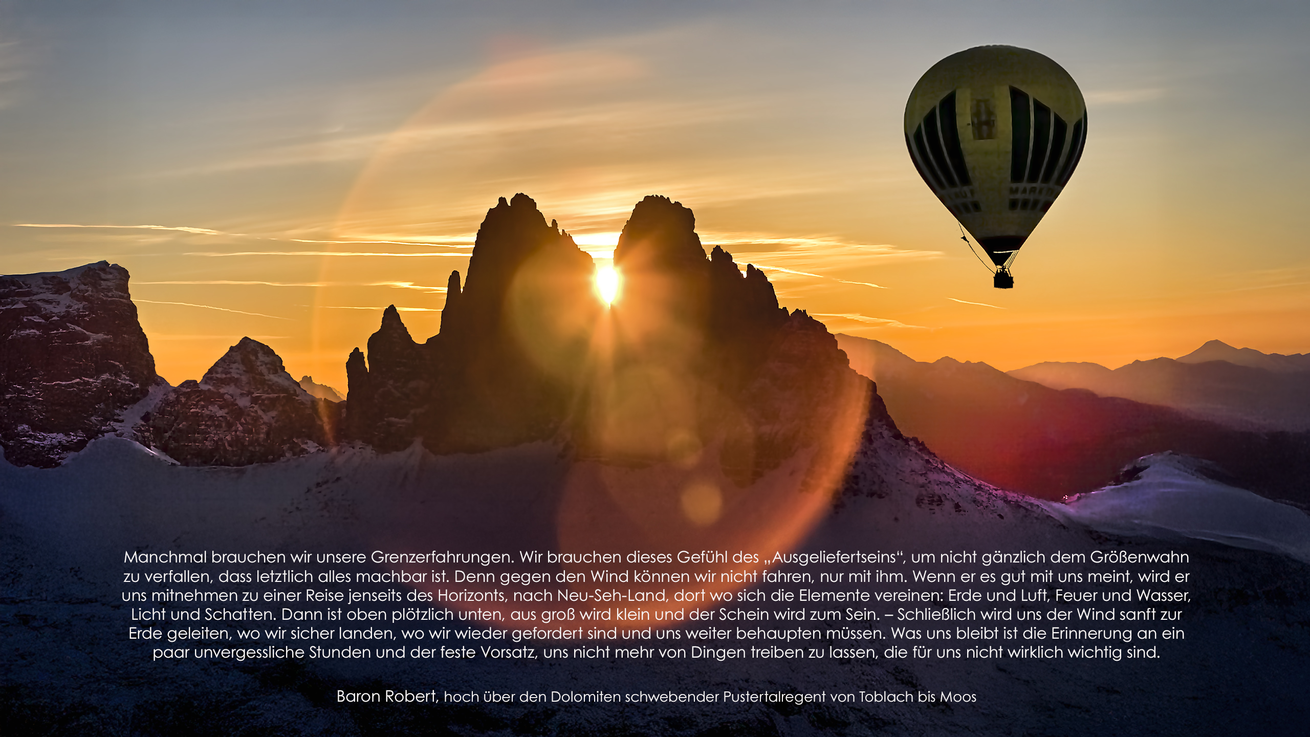 Ballonfahrt mit Günther Binder und Jens Klähn zum Sonnenaufgang über den Drei Zinnen.