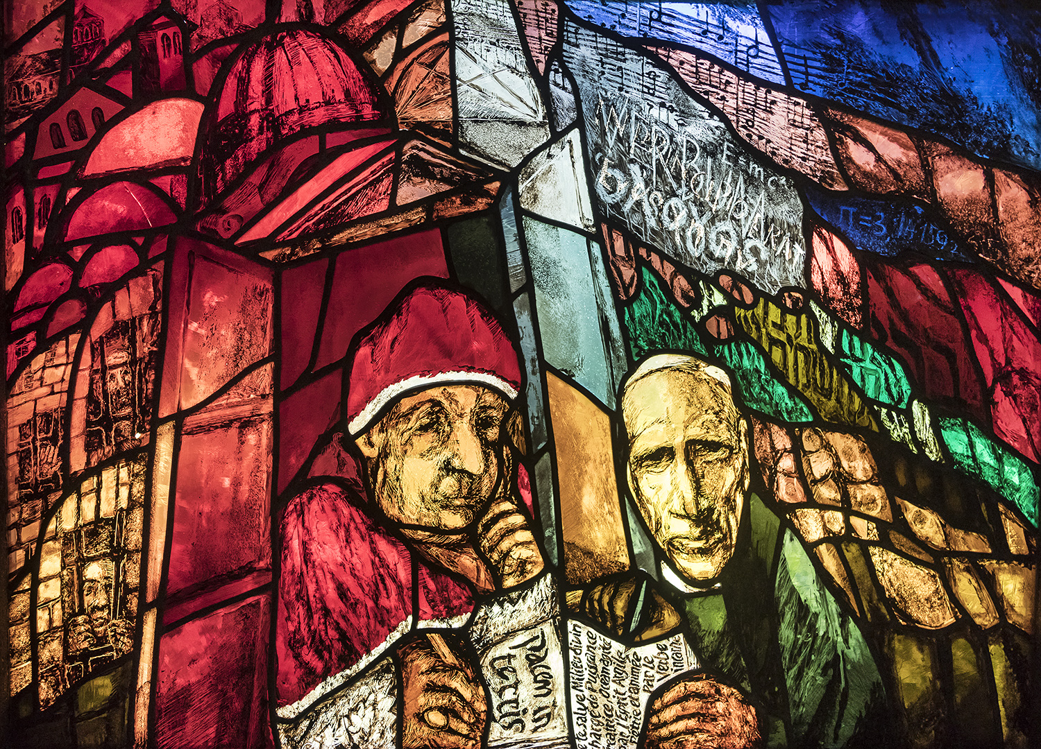 Sieger Köder - Aufbruch: Papst Johannes XXIII und Teilhard de Chardin im Gespräch über die Enzyklika "Pacem in Terris".